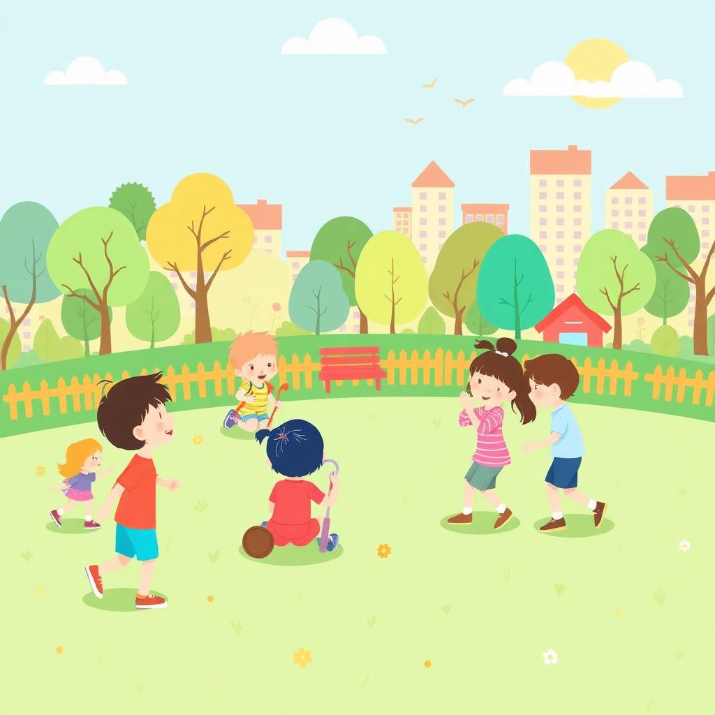 Kids Playing Vector Scene